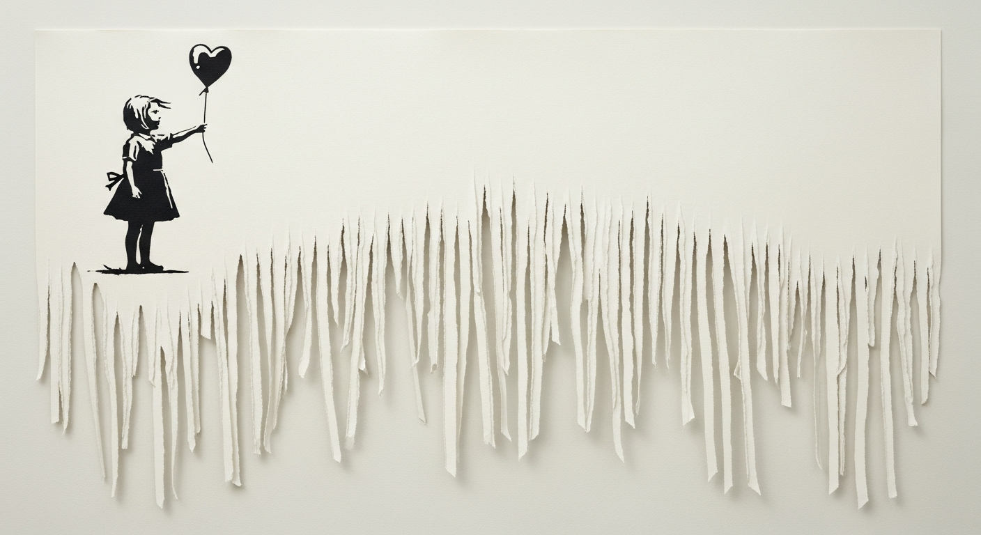 Banksy-style shredded artwork banner